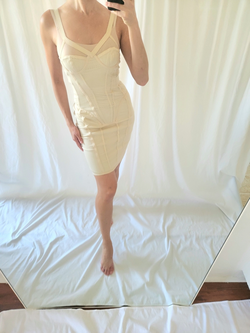 Fitted Cream Bandage Tank Dress